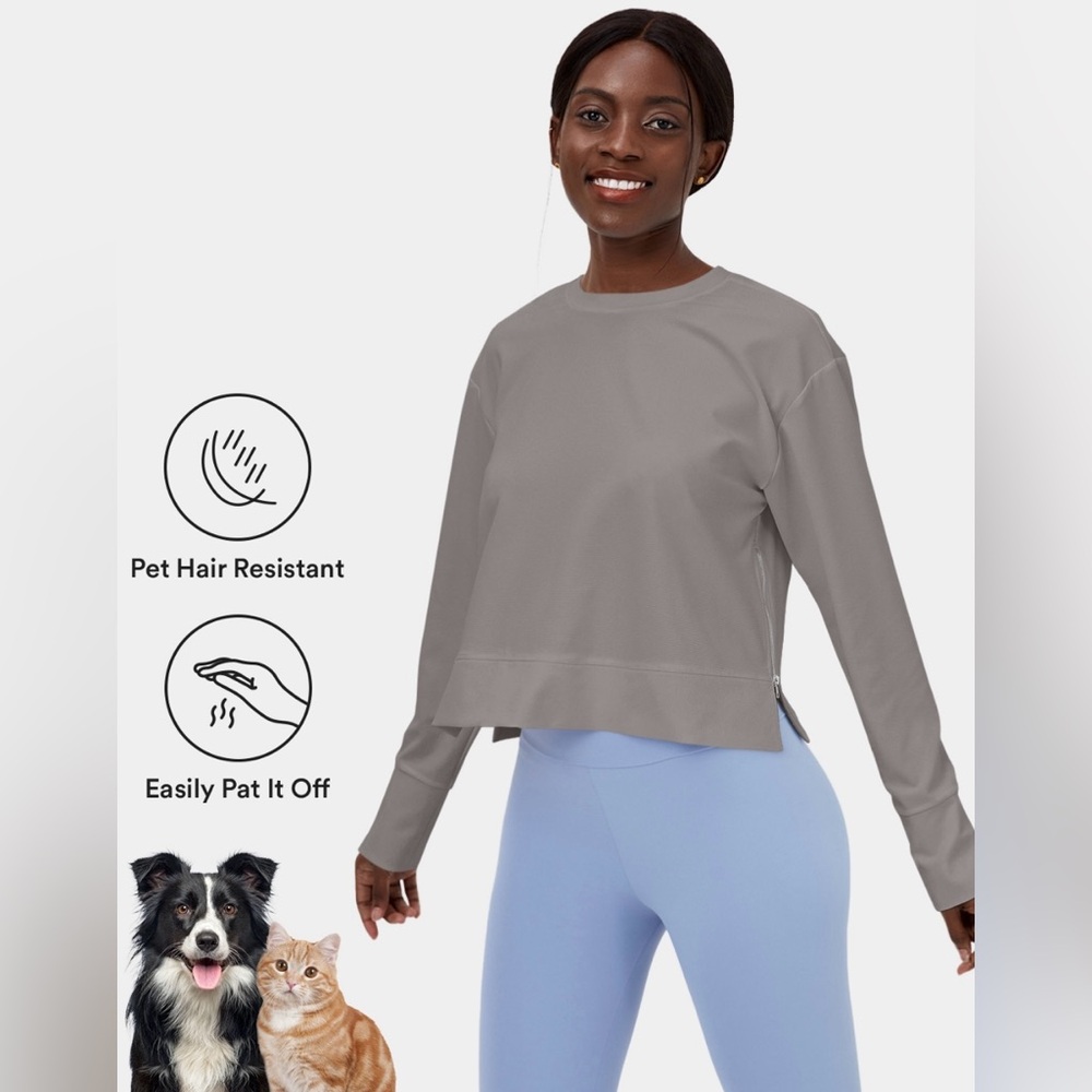 HALARA Pet Hair Resistant Side Zip Long Sleeve Tee